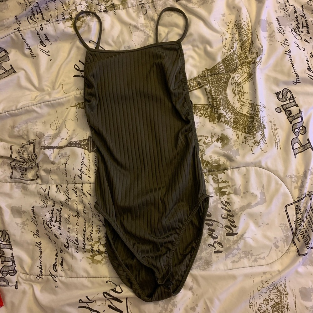 Dark Green Ribbed Boohoo Body Suit